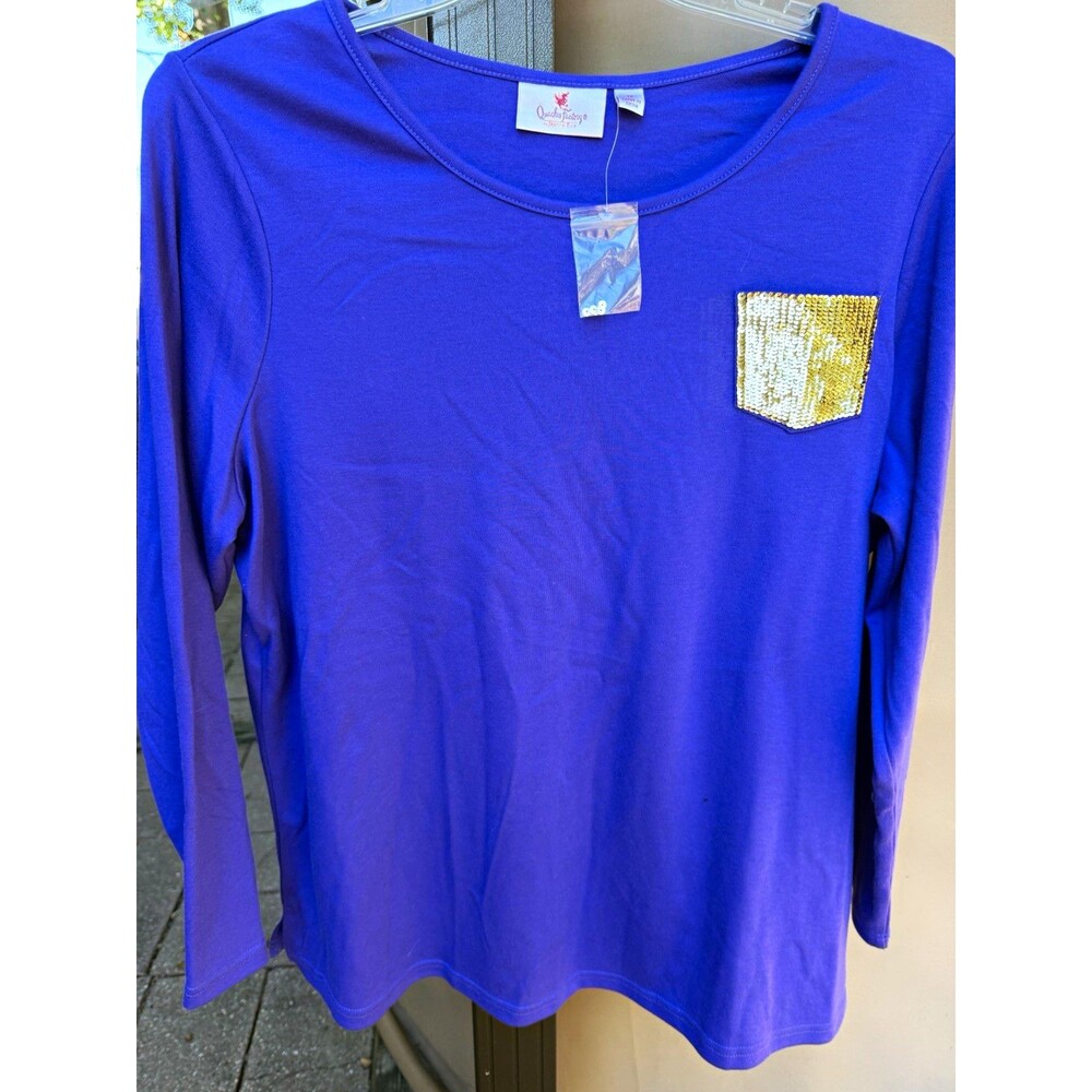 Quacker Factory by Jeanne Bice Top Womens 1X Purple Sequin Pocket